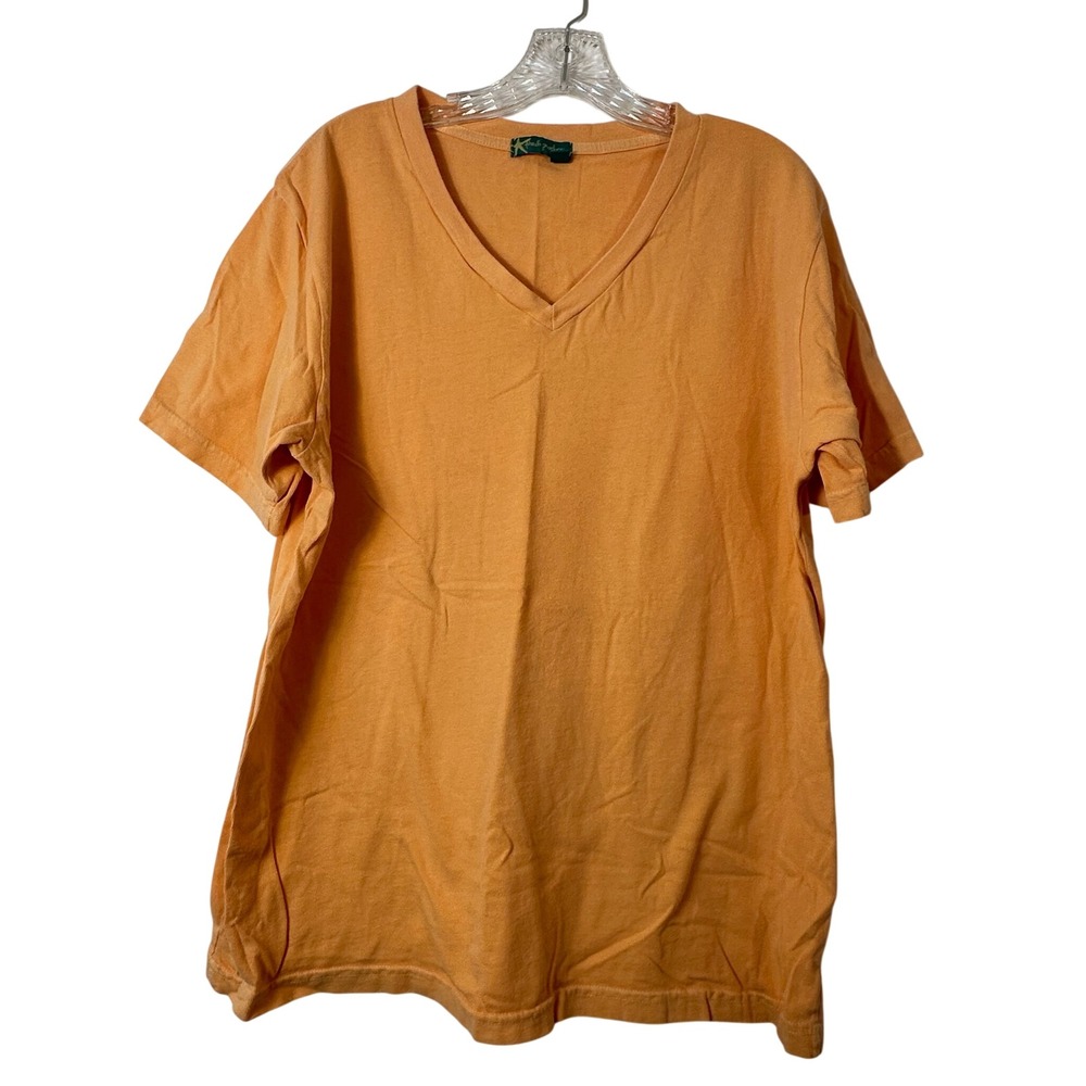 Fresh Produce Womens Orange V-Neck Short Sleeve Cotton T-Shirt Made in USA L